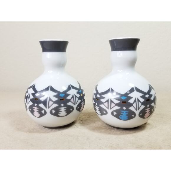 Candle Holder Candlestick McKinney 4 1/2" Porcelain Native American Design x2 - Picture 6 of 12